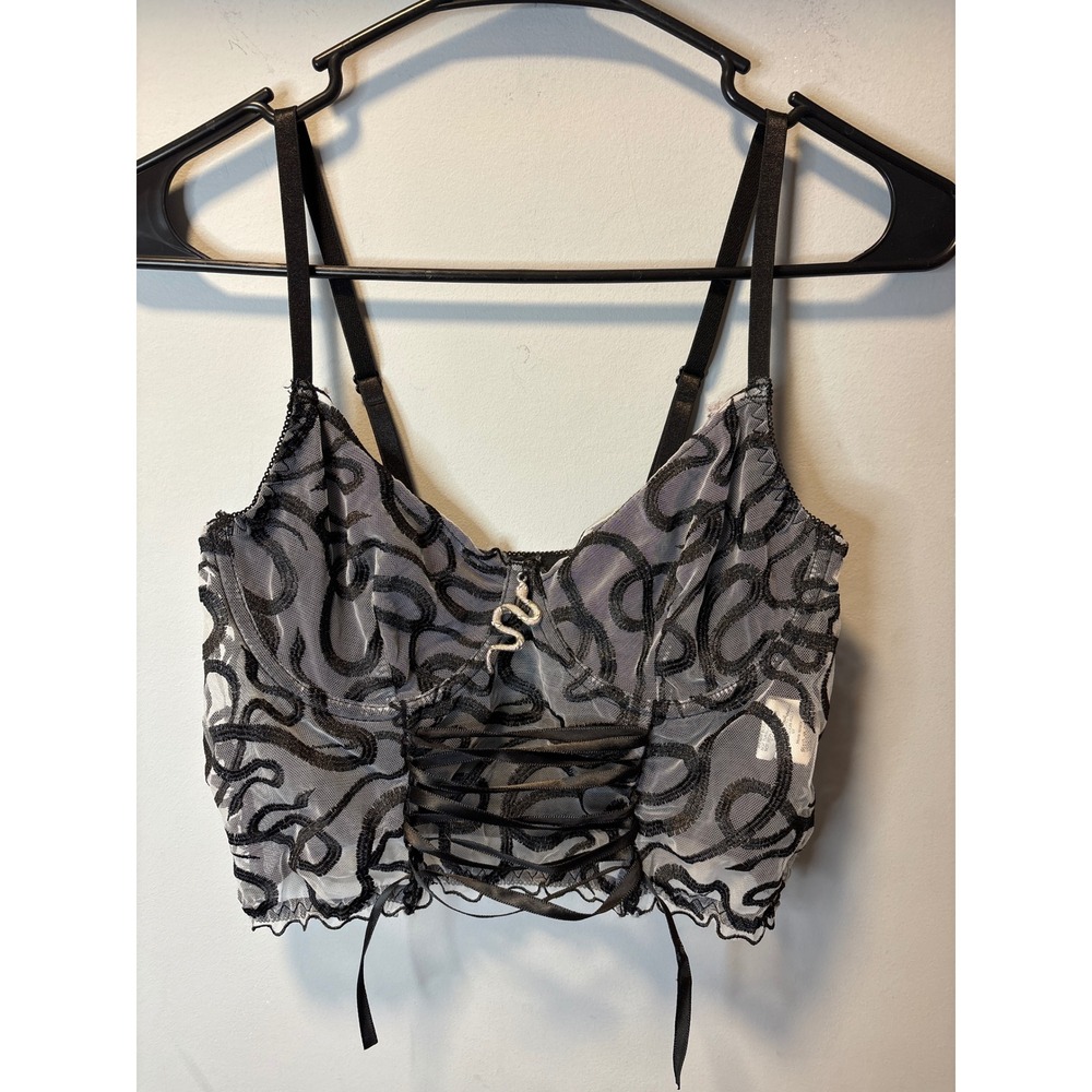ROMWE Black and Gray Sheer Lace-Up Crop Top